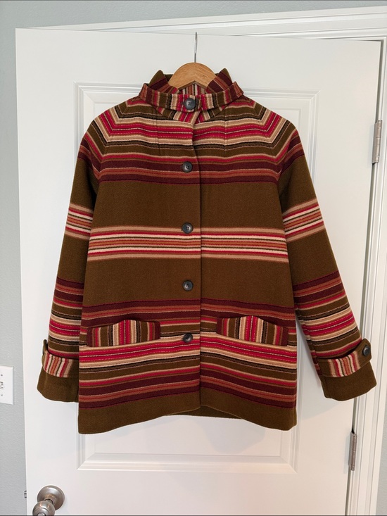Pendleton Jackets & Blazers - Pendleton Made in USA Brown Red Striped Virgin Wool Pea Coat size Small
